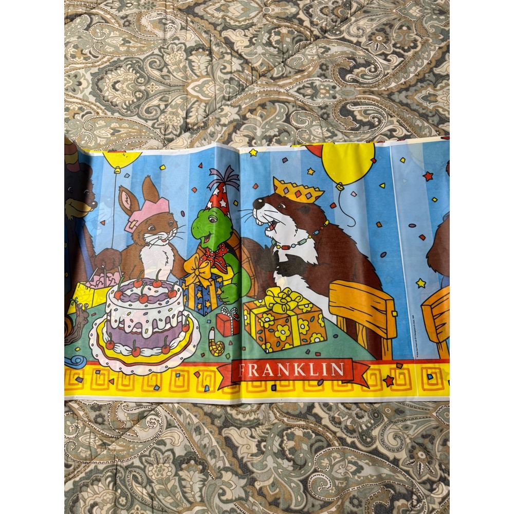 Vintage 1986 Franklin the Turtle Party Tablecloth 80s Kids Can Press Decor